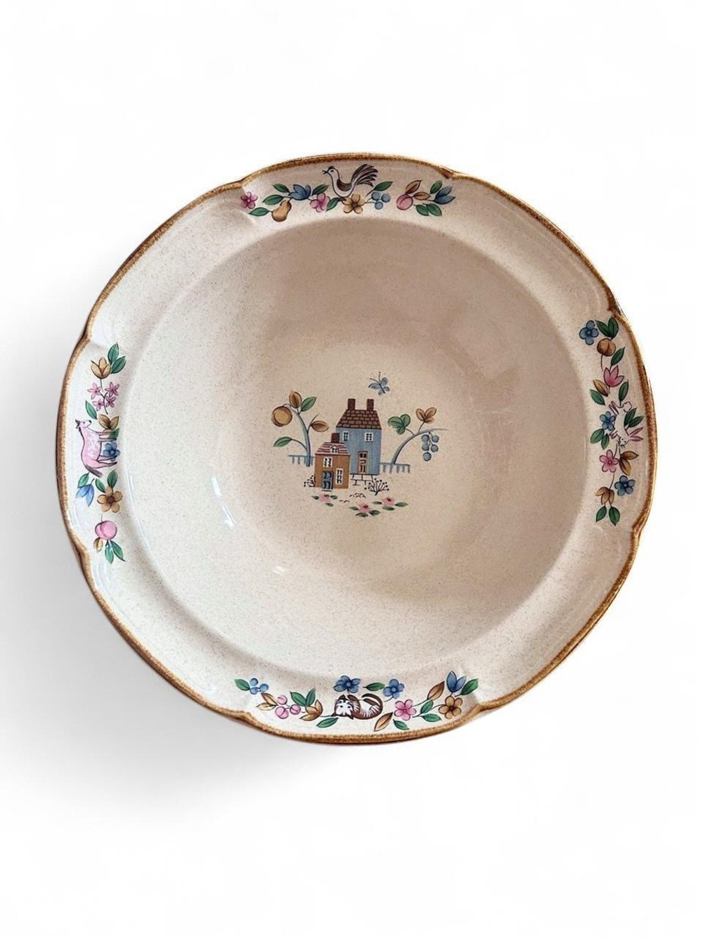 Vintage International Stoneware Heartland Village Vegetable Bowl Beige 9” Japan